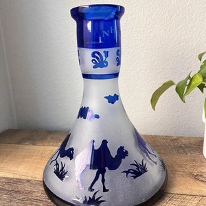 Jarrón de vidrio cachimba cachimba azul cobalto vintage botella camellos - Imagen 1 de 7