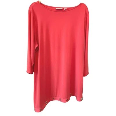 Top túnica Susan Graver XL tejido líquido coral manga 3/4 ojal asimétrico dobladillo Foto 1 de 4