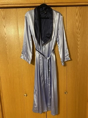 Jones New York Bebé Azul Marino Sedoso Satén Bata Cinturón Bolsillos Largo Completo S/M Foto 1 de 4