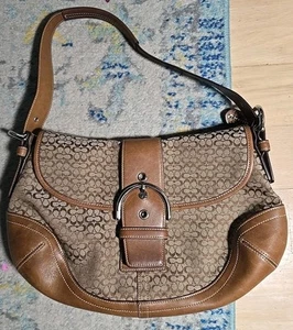 Bolso de hombro/tote Coach 6808 vintage de cuero tostado Soho y lona exclusiva C - Imagen 1 de 17