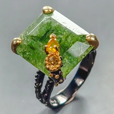 Antique ring 27 ct Natural Green Beryl Ring 925 Sterling Silver Size 9 /R447336 - Image 1 of 4