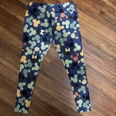 Leggings LuLaRoe Disney Mickey Mouse Altos y Curvilíneos TC XL 12-18 Azul Estampado Remolino Foto 1 de 4
