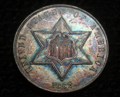 1862 Silver Three Cent Piece High Grade Toned - Image 1 of 3