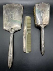 Vintage 3 Piece Art Nouveau Ornate Sterling Silver Mirror, Comb, & Brush Set - Picture 1 of 12