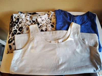 Chico's Lot Of 3 Tank Tops Sz 2 (L) Silver, Animal Print+ Casual Career Travel  - Image 1 of 4