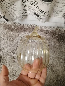 Art Glass Transparent Pumpkin Curly Stem Hand Blown Autumn Fall Gourd 6” Tall - Picture 1 of 6