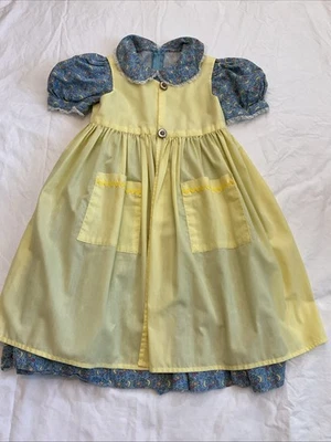 Vintage 90’s Daisy Kingdom Pinafore Dress Girls M Yellow Stars Peter Pan Collar - Image 1 of 4