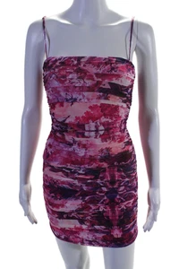 More To Come Womens Back Zip Ruched Mesh Mini Sexy Dress Pink Purple Size XS - Picture 1 of 7