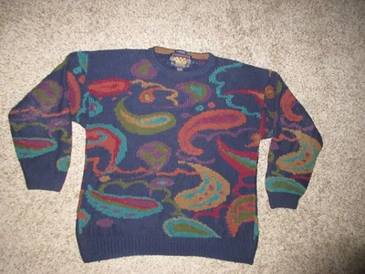 复古 RALPH LAUREN CHAPS 手工针织亚麻棉混纺男式针织衫 L PAISLEY 印花 — 第 1/4 张图片