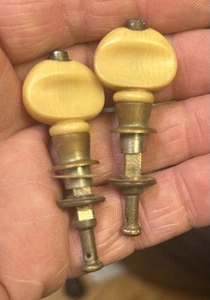 2 Antique Grover Banjo Brass Tuners Creamy Ivoroid Buttons VERY Old - Picture 1 of 7