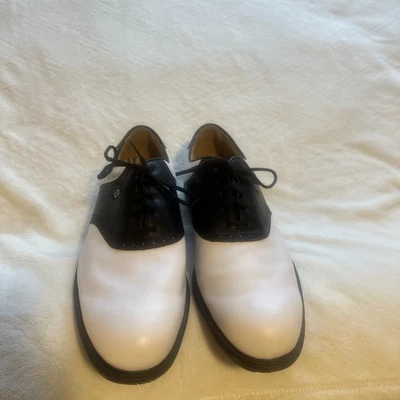 FJ FOOTJOY Men’s Golf Shoes 57009 Rubber Cleat 14 M Black & White Leather - Image 1 of 4