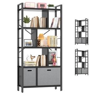 Geometric Book Shelf with Drawers - 5 Tier Tall Bookcase Modern Bookshelf Dis... - Picture 1 of 7