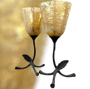 Pair Of Vintage Mercury Glass Votive Candle Holders - Elegant Floral Design - Picture 1 of 12