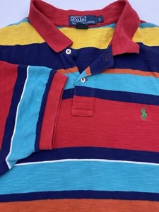 VTG Polo Ralph Lauren Men's Shirt L Blue Yellow Teal Orange Red White Stripe - Picture 1 of 9
