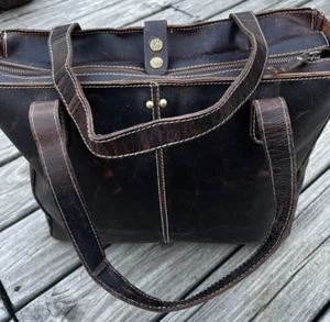 Bolso de Mano Grande de Cuero Genuino Marrón con Correa para el Hombro Envejecido - Imagen 1 de 19