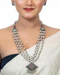 Conjunto de collar oxidado Kolhapuri Saaj dholki, ropa de festival diwali étnico indio - Imagen 1 de 7