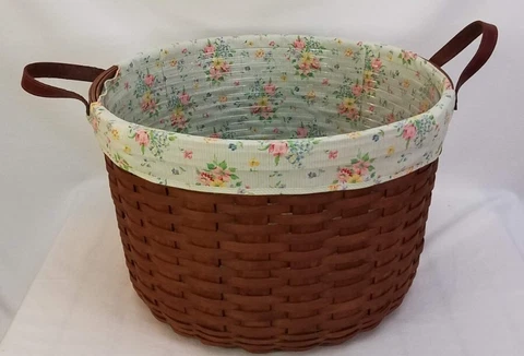 Longaberger Rich Brown Hostess WORK A ROUND Basket+Fabric Liner+Protector NEW Cover