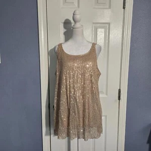 NWOT 1XL Elegant Gold Champagne Sequin Tank Top Christmas Holiday NYE Party - Picture 1 of 8