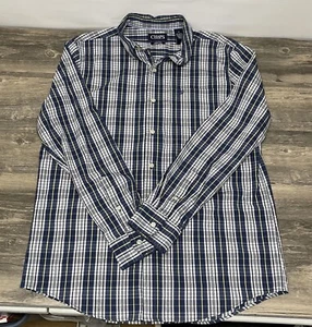 Chaps Men’s M Blue White Yellow Plaid Button Down Long Sleeve Stretch Easy Care - Picture 1 of 10