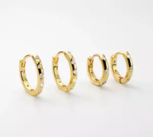 9ct Yellow Gold on Silver CZ 10mm Huggie Hoop Ladies Earrings 2mm thickness - Picture 1 of 8