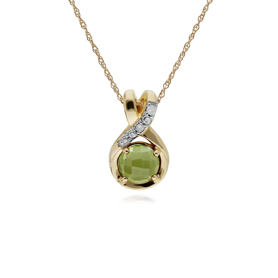 Klassische Runde Peridot Schachbrett & Diamant Bale Anhänger In 9 Karat Gelbgold - Bild 1 von 1