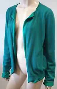 Cardigan foderato BOTTEGA VENETA verde smeraldo cashmere e finiture in seta 44 UK12 - Foto 1 di 9