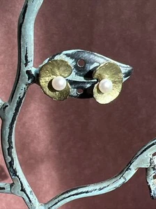 Hand Painted Bronze with Freshwater Pearl Earrings by Michael Michaud - Picture 1 of 6