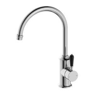 Kitchen Sink Mixer Gooseneck Spout Black Porcelain Lever Chrome NR69210603CH - Picture 1 of 4
