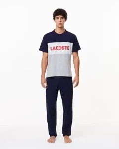 Lacoste Men's Long Colour-Block Cotton Pyjama Set / Loungewear, Small - Picture 1 of 11