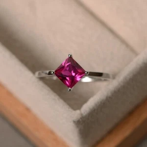 1.50 Ct Princess Cut Natural Ruby Engagement Ring Real 14k White Gold Size 7 8 9 - Picture 1 of 8