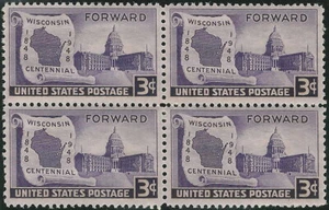 U.S. #957  3¢ Wisconsin Centennial Statehood 100th Anniversary Block of 4  - Picture 1 of 1