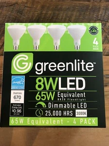 GreenLite 8W 65W Equivalent Dimmable LED Floodlight 4 pack Bulbs BRAND NEW - Picture 1 of 2