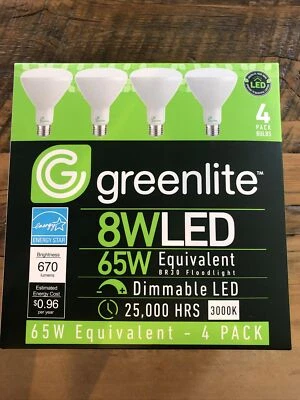 GreenLite 8W 65W Equivalent Dimmable LED Floodlight 4 pack Bulbs BRAND NEW - Image 1 of 2