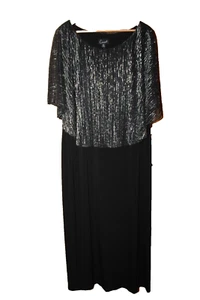 Connected Apparel Plus Black Dress With Silver Metallic Overlay Cape - 22W NEW! - Picture 1 of 6