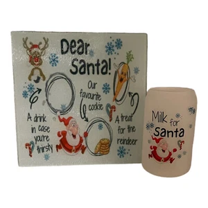 Galletas y leche para Santa"" plato/tabla de cortar y vidrio escarchado~Navidad~ciervo - Imagen 1 de 1