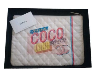 Authentic Rare CHANEL SS17 Coco Cuba White Canvas O Case Large Clutch - Picture 1 of 8