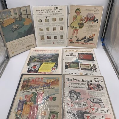 Lote de 7 anuncios vintage años 50 Buster Brown RCA Victor Texaco Kool-Aid Foto 1 de 4