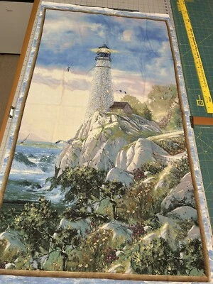Wind and Waves Fabric Panel Blue Lighthouse  24x44" Wilmington Prints - Image 1 of 4