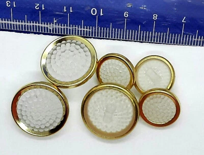 6 Knöpfe Vintage Tracht Frostet Glasimitat Metallfassung golden кнопки gombok - Bild 1 von 3