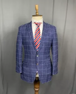 MINT! Hugo Boss Linen Wool Blue Checked Blazer Sportcoat Jacket Size 46 - Picture 1 of 12