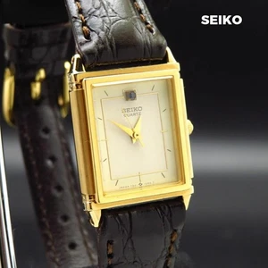 Reloj Joyería SEIKO Color Azul Piedra Tanque Dorado Damas de Japón - Imagen 1 de 6