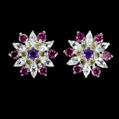 Pendientes de plata de ley 925 aguamarina amatista rodolita piedras preciosas joyería Foto 1 de 4