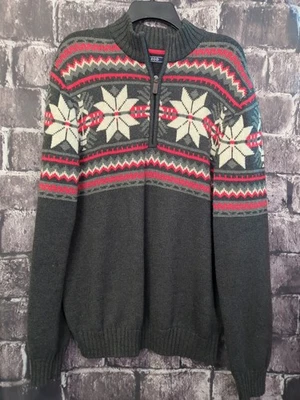 Suéter IZOD Hombre Talla L Gris Tejido Pesado 1/4 Cremallera Invierno Navidad Manga Larga Foto 1 de 4