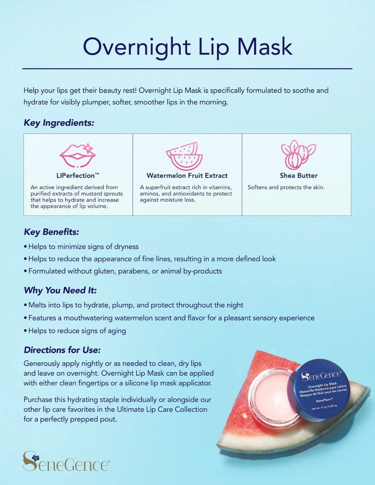 ✨ Overnight Lip Mask SeneGence Skincare SeneDerm SeneCosmetics NEW/SEALED - Image 1 of 1