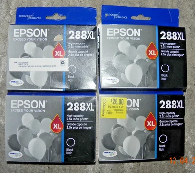 Lot of 4 - EPSON 288XL BLACK INK CARTRIDGE - T288XL120 Sealed 2027 - Image 1 of 3