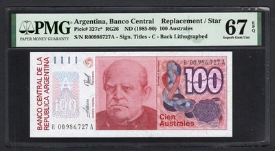 Argentina 100 Australes ND(1985-90) P327c* "Replacement" Uncirculated Grade 67 - Image 1 of 2