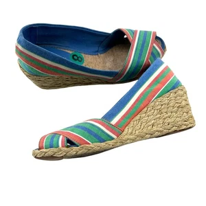 Sandalias de cuña de lona Lauren Ralph Lauren Cecilia-Es talla 8 multicolor a rayas - Imagen 1 de 6