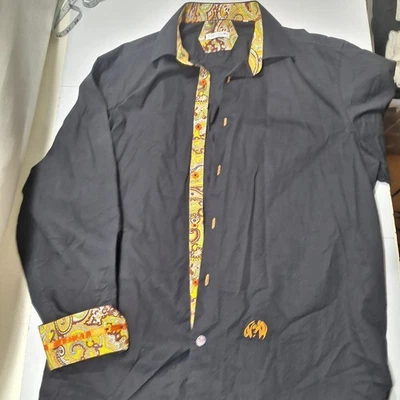 John Lennon Dress Shirt Mens 18.5 19 XXL Button Up Flip Cuff Black - Image 1 of 4