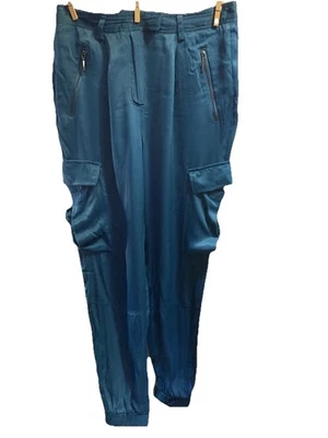 bebe X CO + CO атласный бегун на заказ грузовой стиль изумруд бирюзовый брюки сужающийся - Изображение 1 из 4