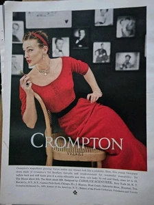 1953 Womens Red Crompton Velvet Dress Carolyn Schnurer vintage Fashion ad - Picture 1 of 1